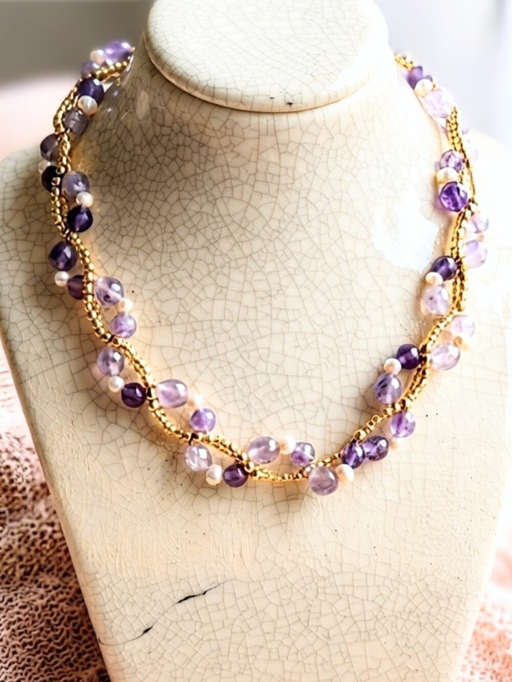 Celestial & Regal Natural Lavender Jade & Mystical Amethyst  Handwoven Necklace